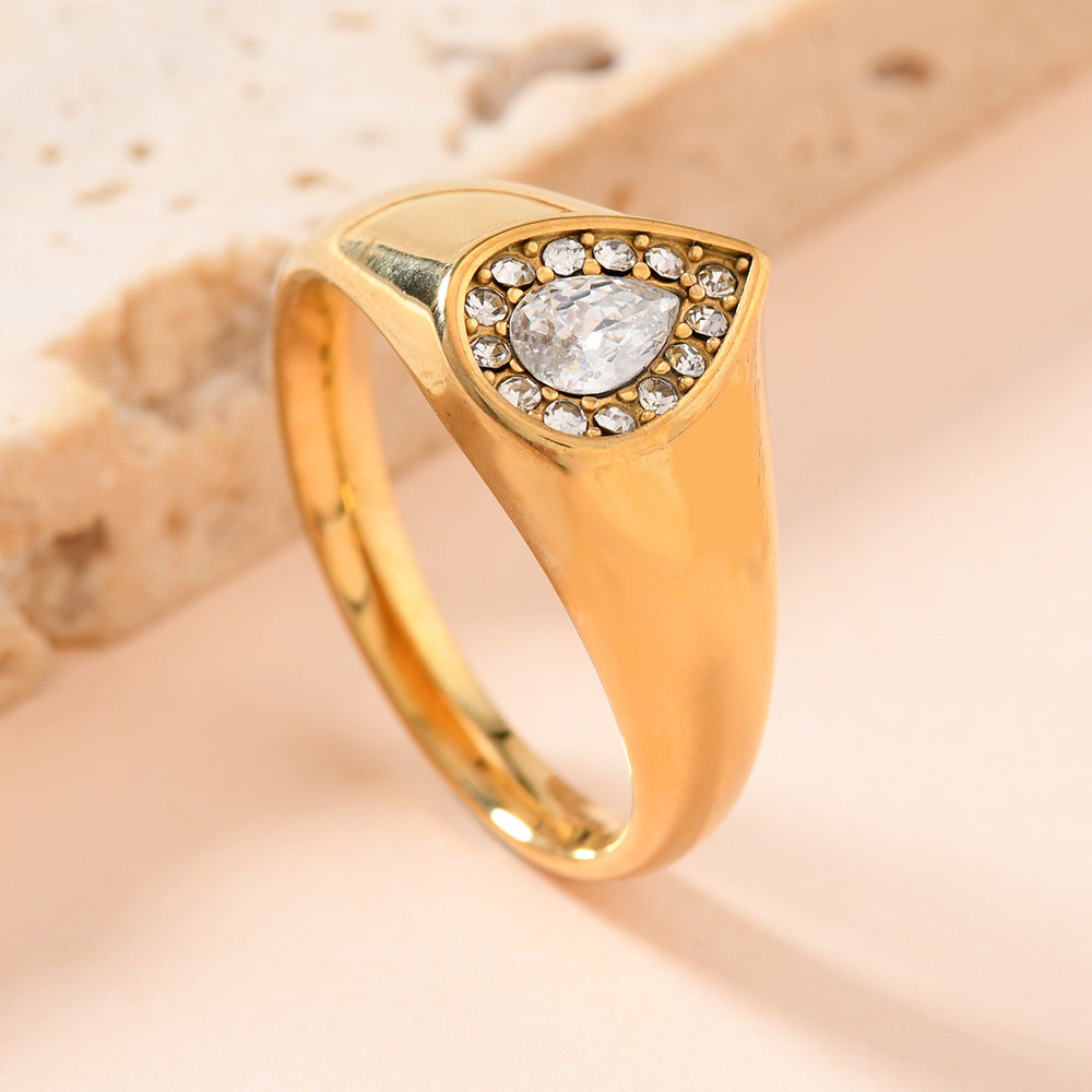 Pear Halo Teardrop Signet Ring