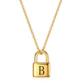 Gold Padlock Pendant Necklace - Initial B