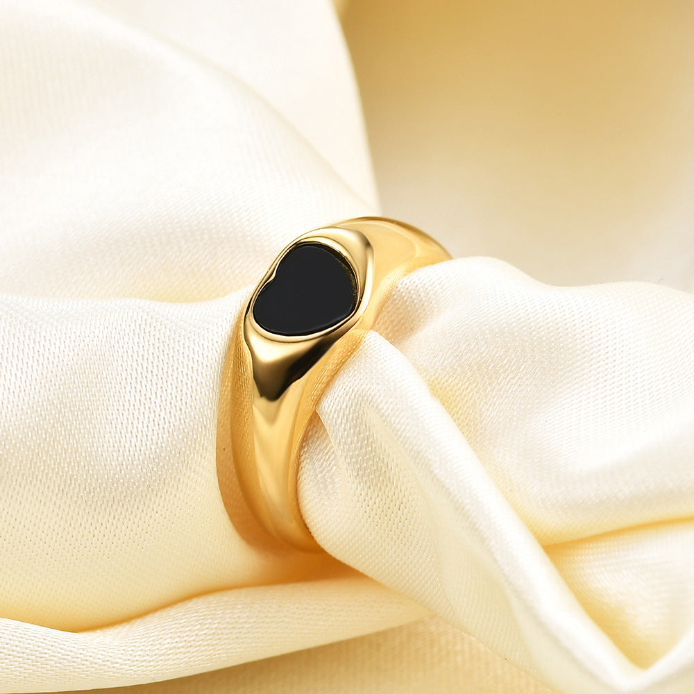 Black Heart Inlay Signet Ring