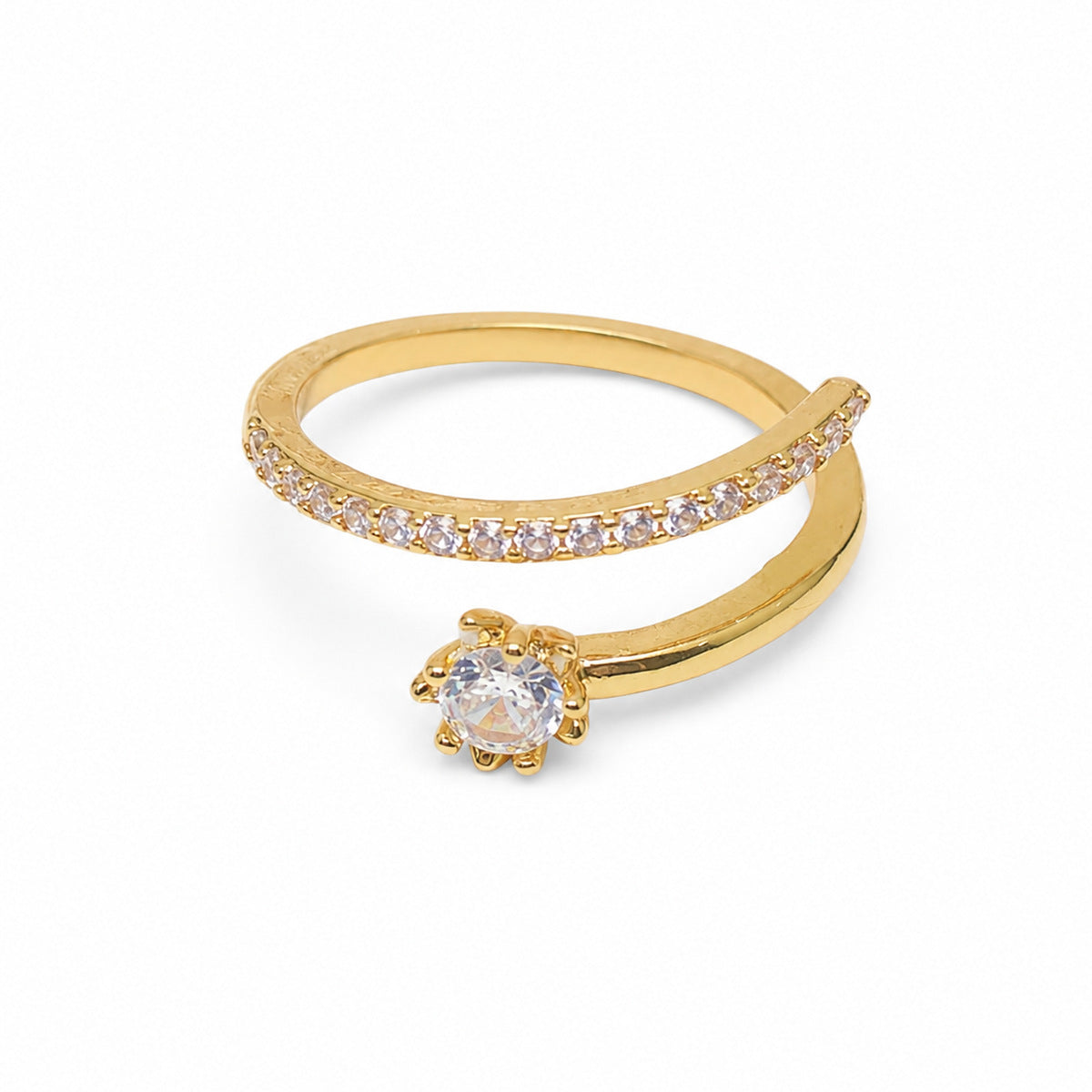 Bypass Ring with Solitaire and Pave