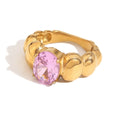 Oval Pink Stone Bubble Band Ring