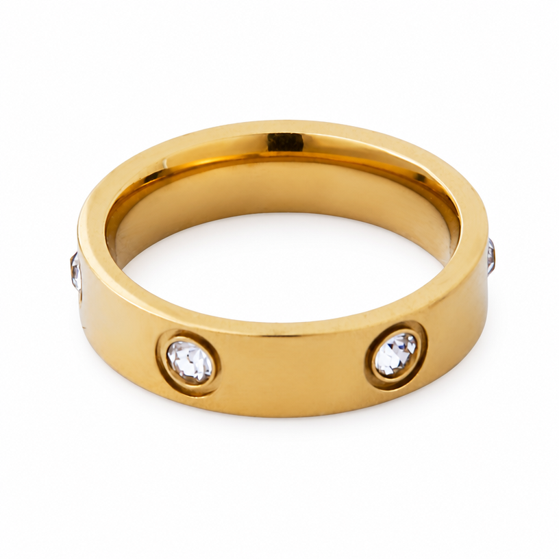 Flat Band Ring with Flush Set Stones