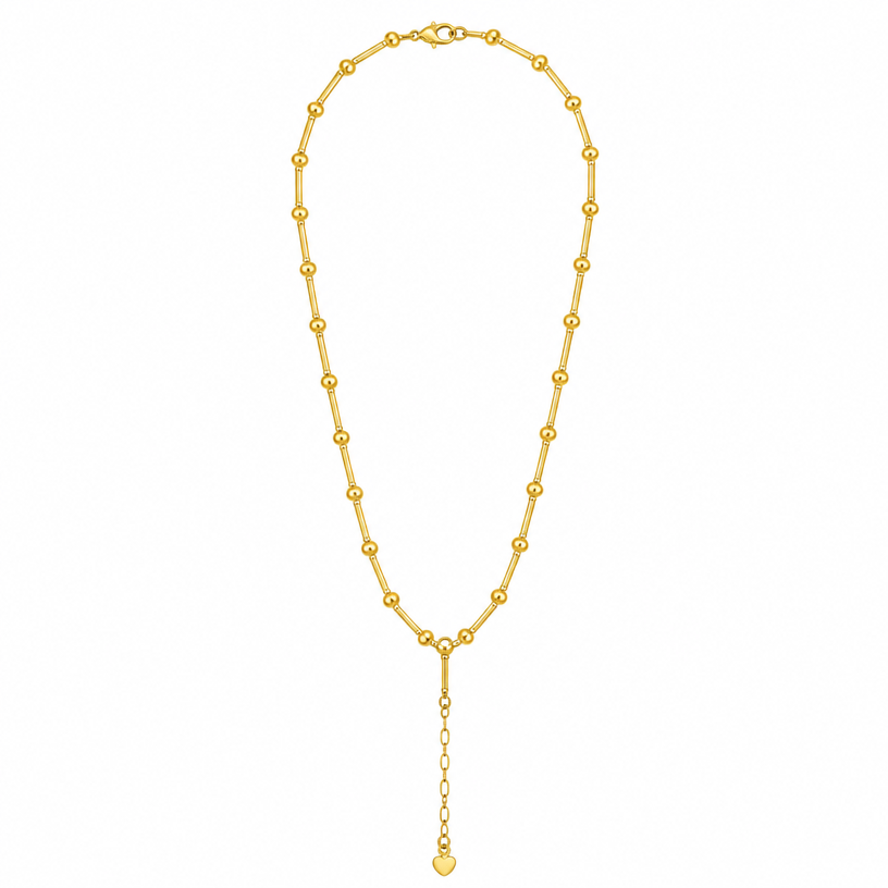 Gold Bar Chain Necklace with Heart Charm