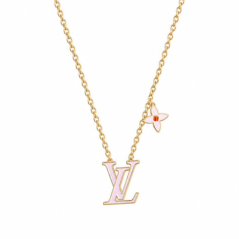 Monogram Logo Pendant Necklace with Flower Charm