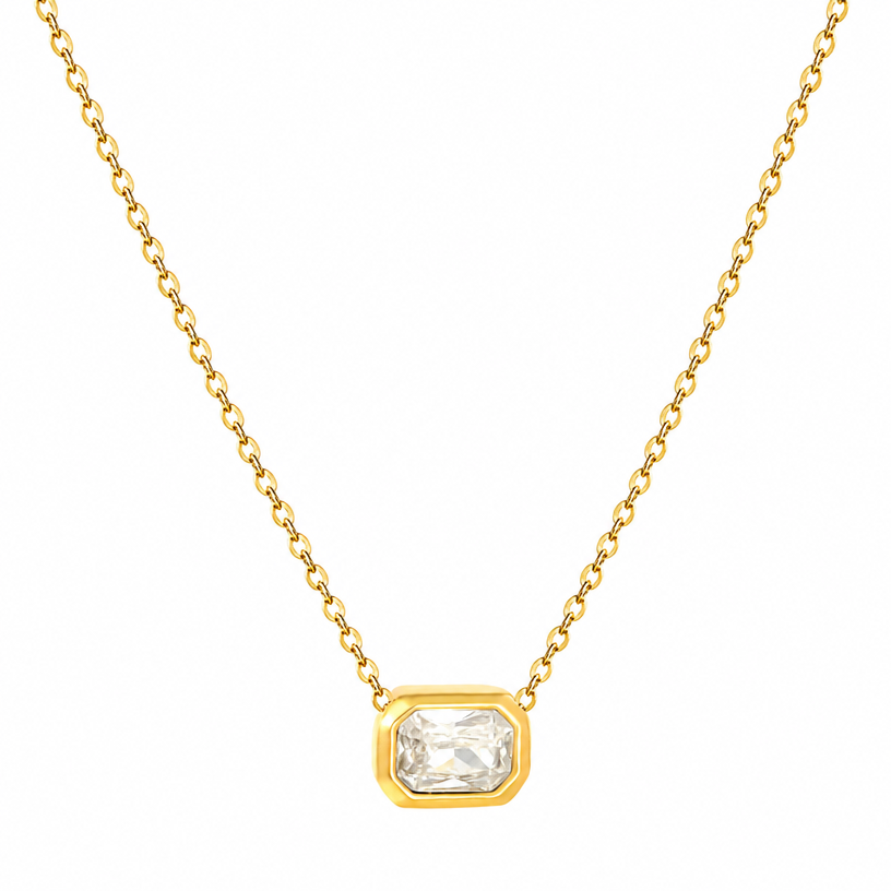 Emerald Cut Bezel Pendant Necklace