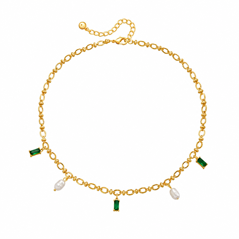 Emerald Pearl Charm Necklace