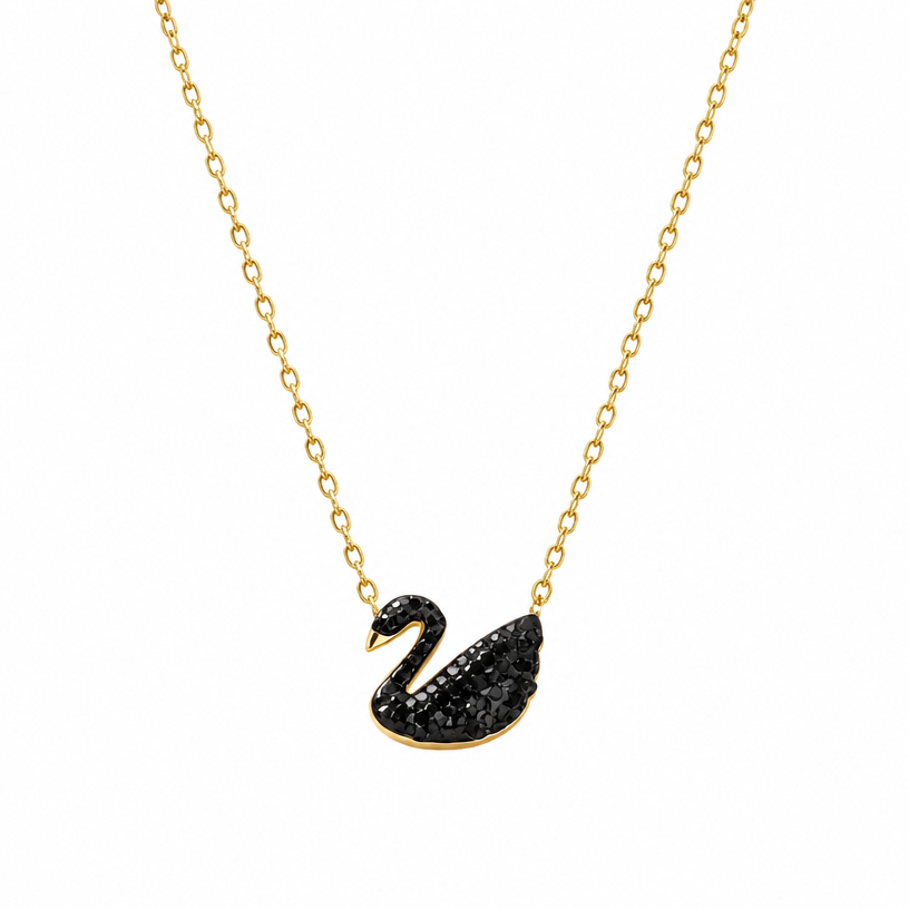 Pave Black Swan Pendant Necklace