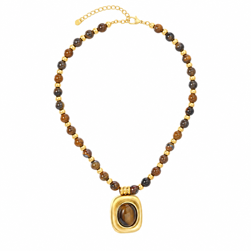 Tiger's Eye Beaded Pendant Necklace